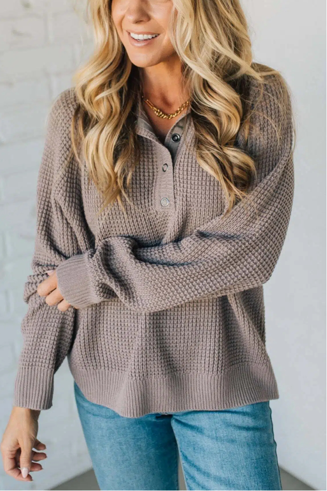 Quarter Snap Henley Waffled Sweater