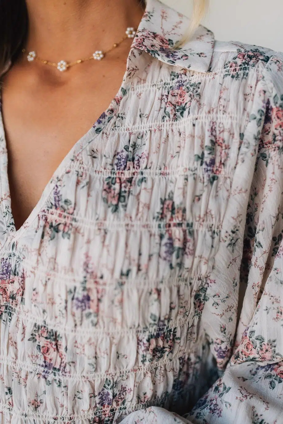 Roman V-Neck Smocked Top
