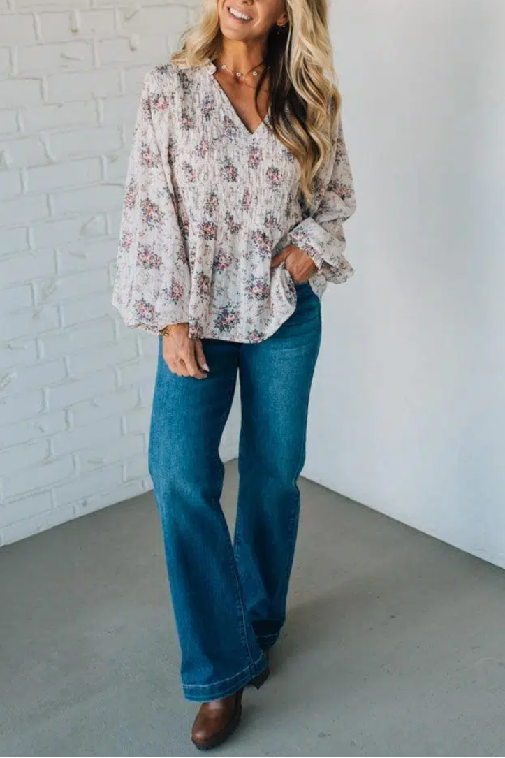 Roman V-Neck Smocked Top