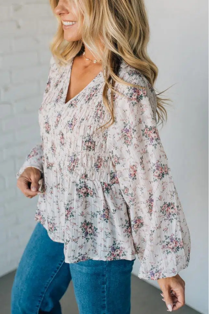 Roman V-Neck Smocked Top