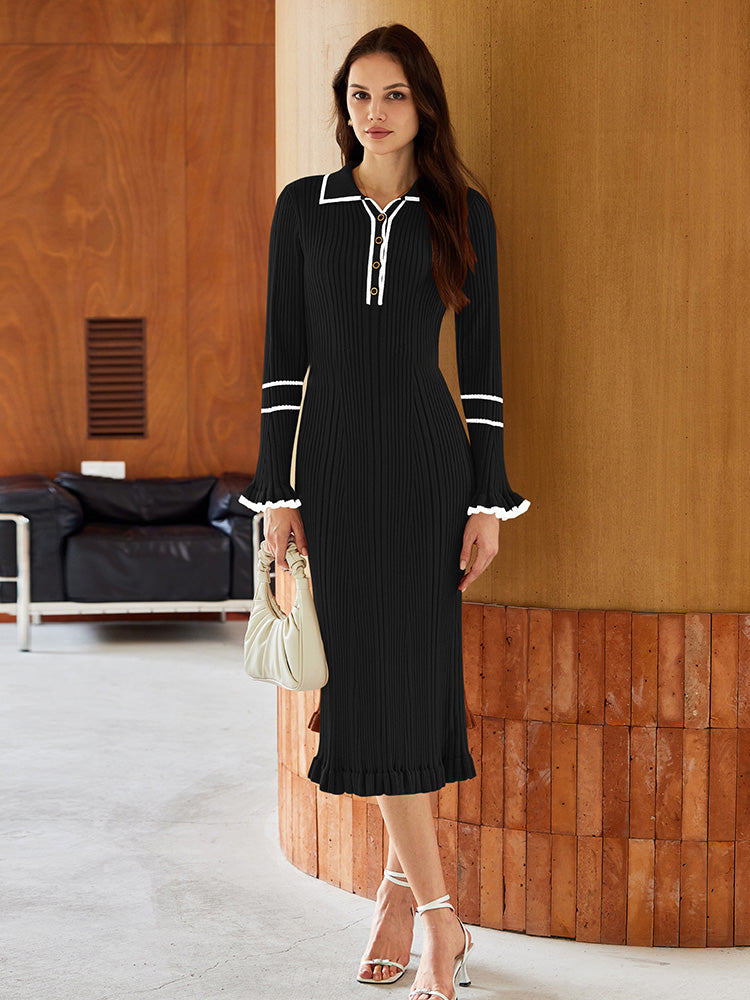 Women's Half Button Collar Sweater Dress