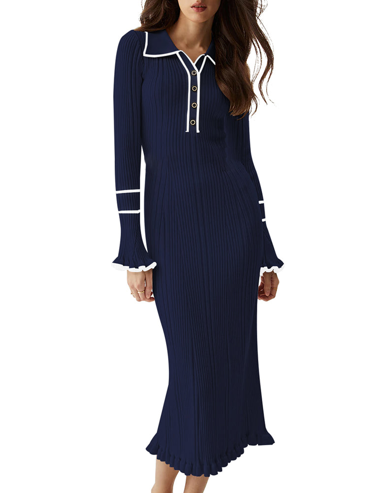 Women's Half Button Collar Sweater Dress