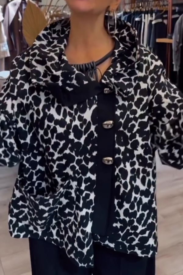 Women Casual Asymmetrical Collar Leopard Print Jacket