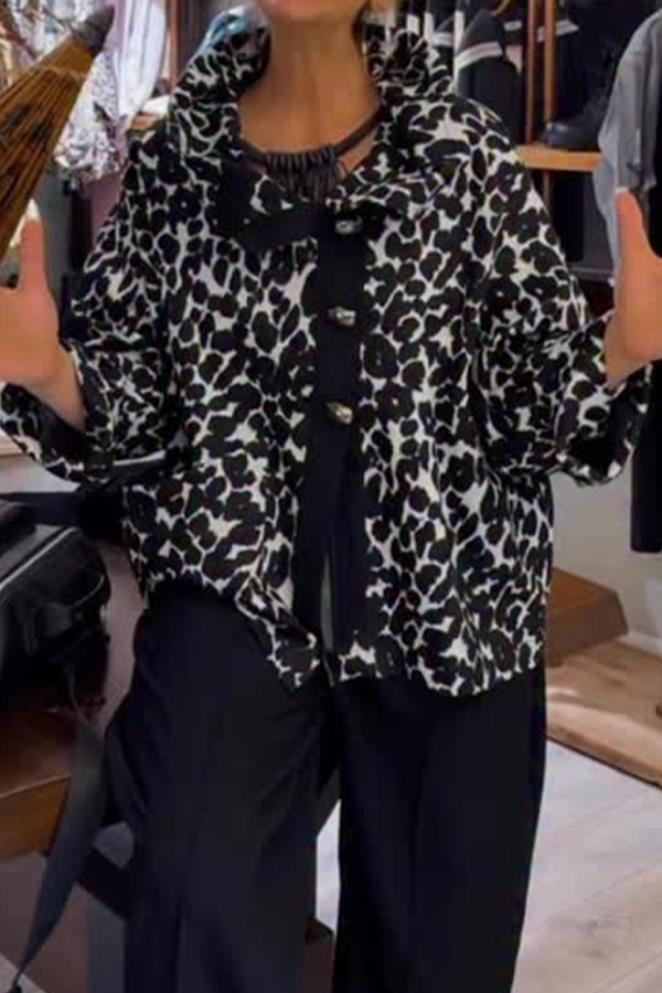 Women Casual Asymmetrical Collar Leopard Print Jacket