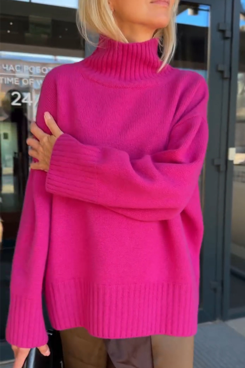 Women Turtleneck Knitted Solid Color Casual Sweater