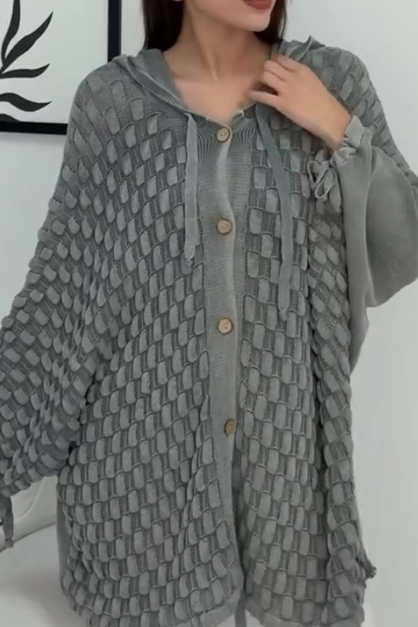 Women Casual Hooded Special Texture Fur Collar Batwing Sleeve Loose Cardigan