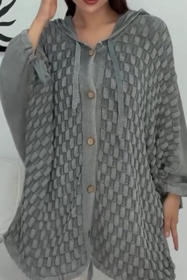 Women Casual Hooded Special Texture Fur Collar Batwing Sleeve Loose Cardigan