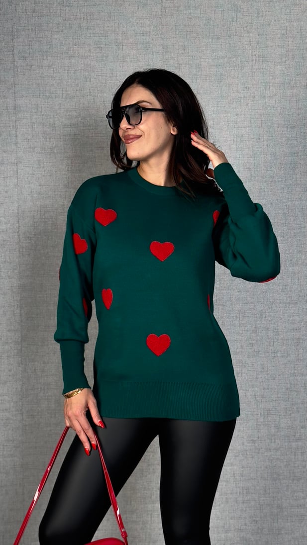 Women's Heart Sweater Crew Neck Long Sleeve Sweater