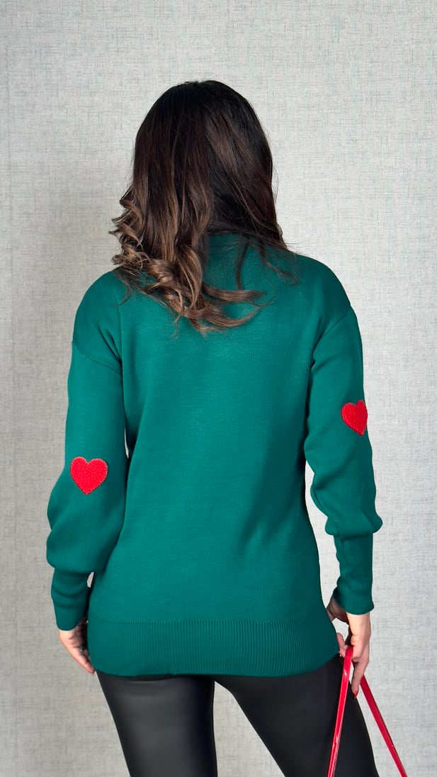 Women's Heart Sweater Crew Neck Long Sleeve Sweater