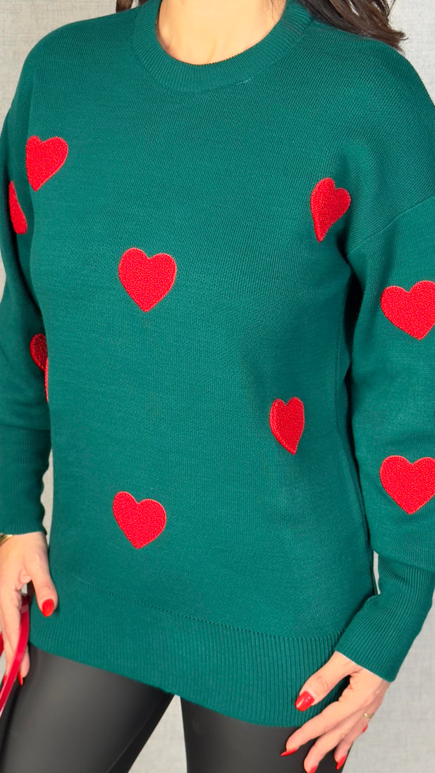 Women's Heart Sweater Crew Neck Long Sleeve Sweater