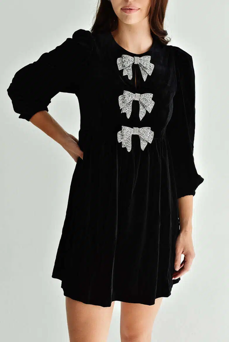 Brigette Glow Bow Velvet Mini Dress