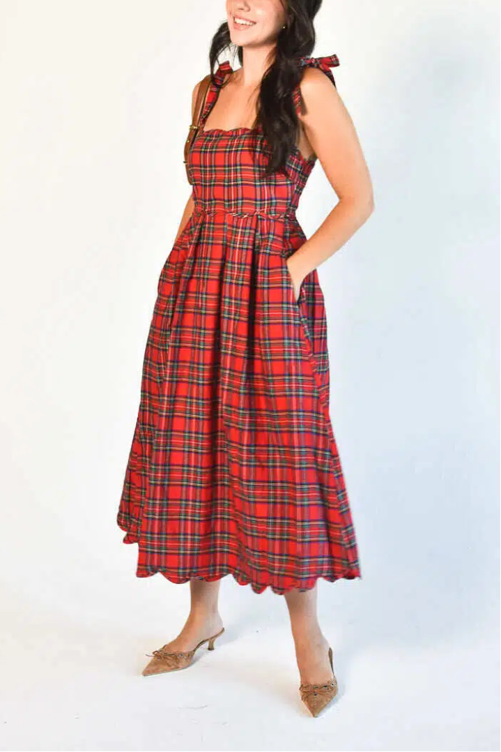 Eleanore Red Plaid Midi Dress