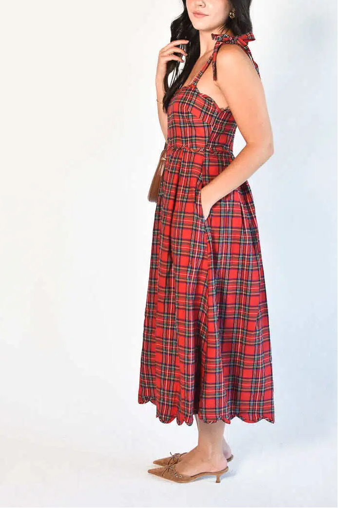 Eleanore Red Plaid Midi Dress