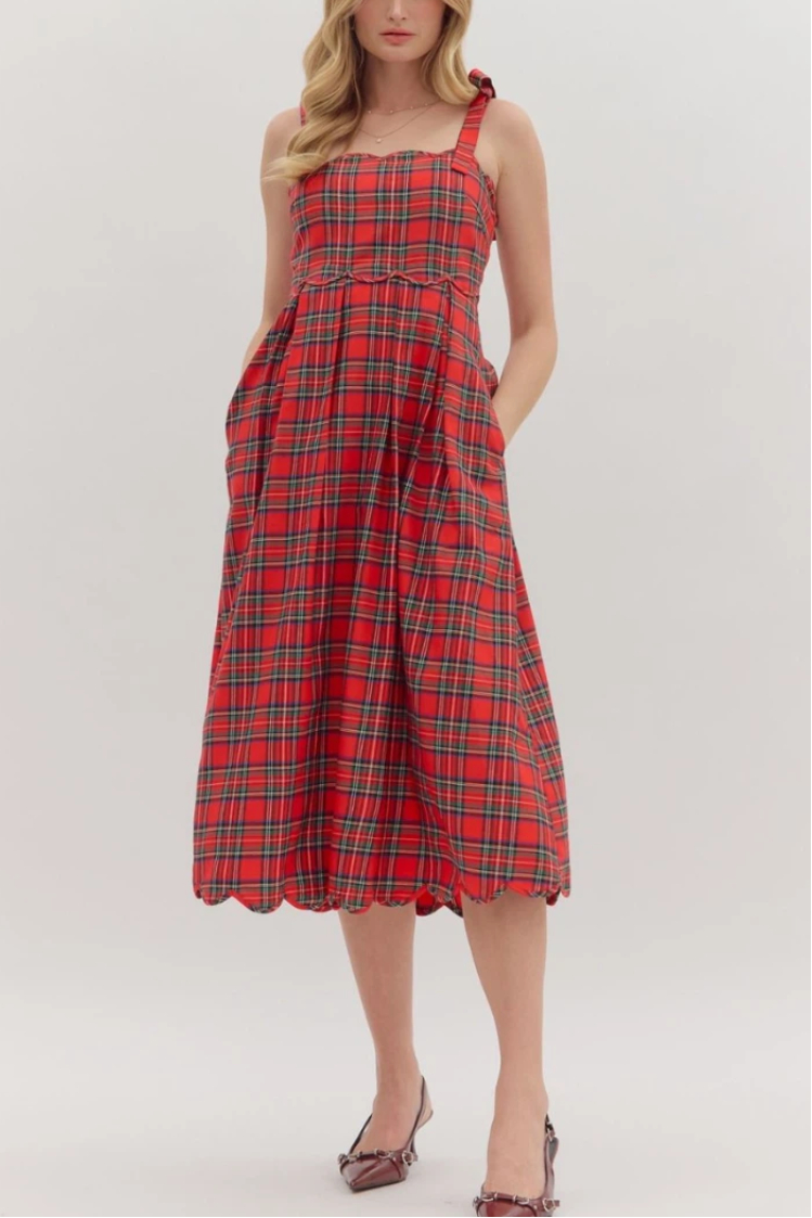 Eleanore Red Plaid Midi Dress