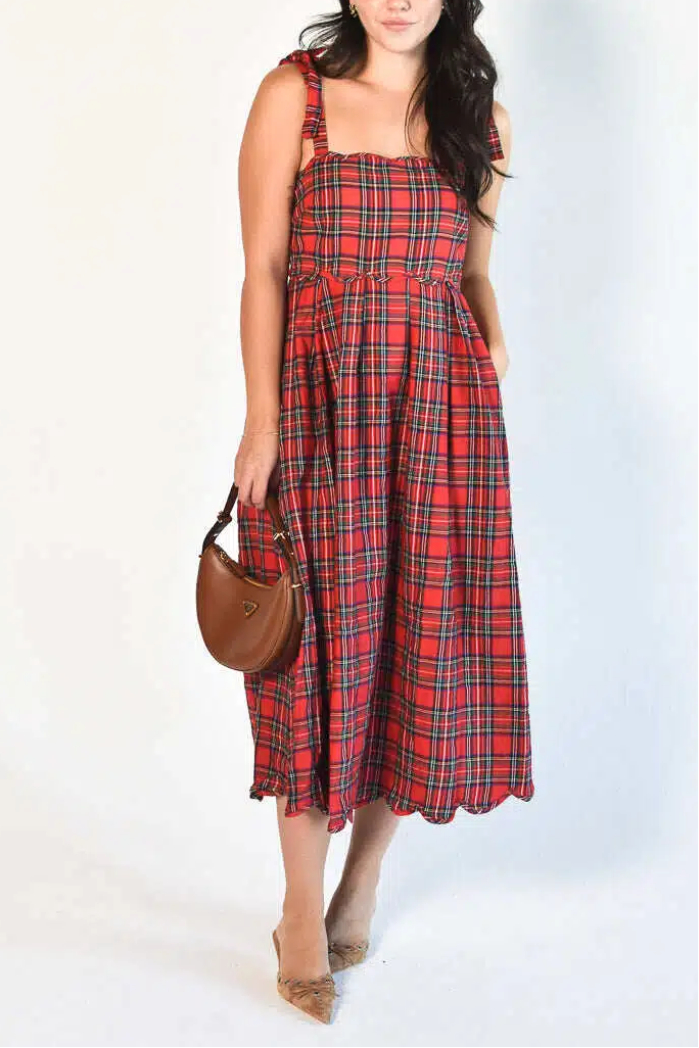 Eleanore Red Plaid Midi Dress