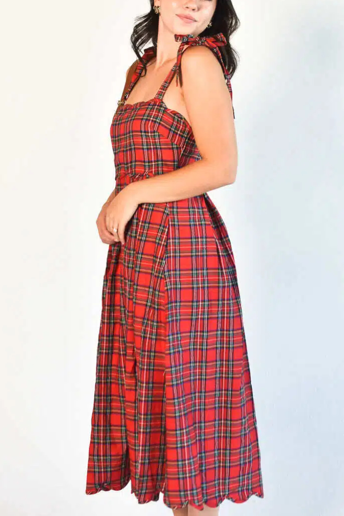 Eleanore Red Plaid Midi Dress