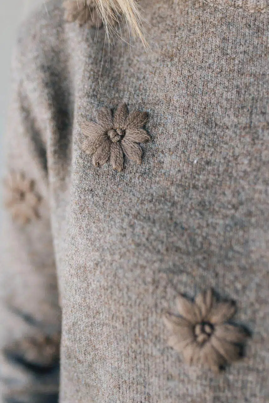 Embroidered Daisy Monochromatic Sweater