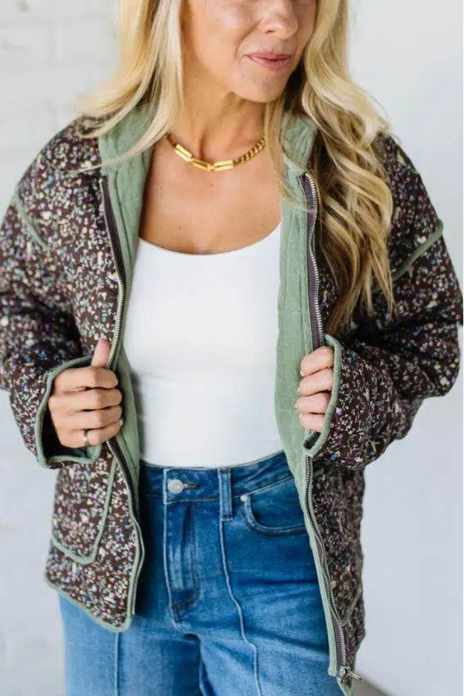 Corduroy Lined Quilted Puffer Jacket
