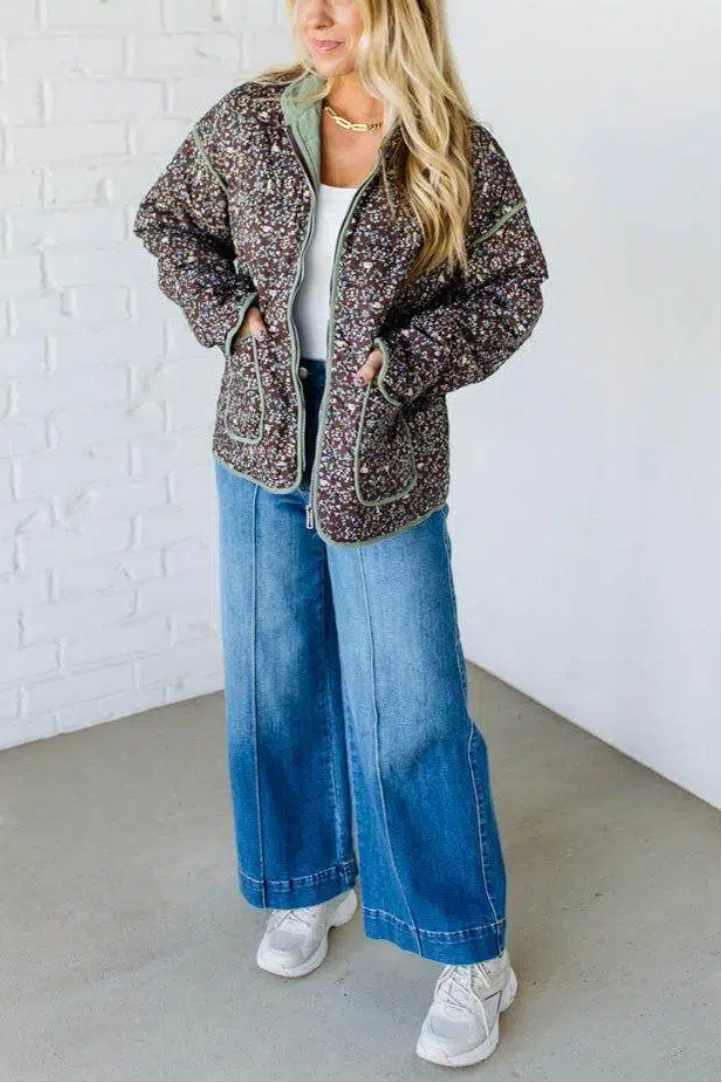 Corduroy Lined Quilted Puffer Jacket