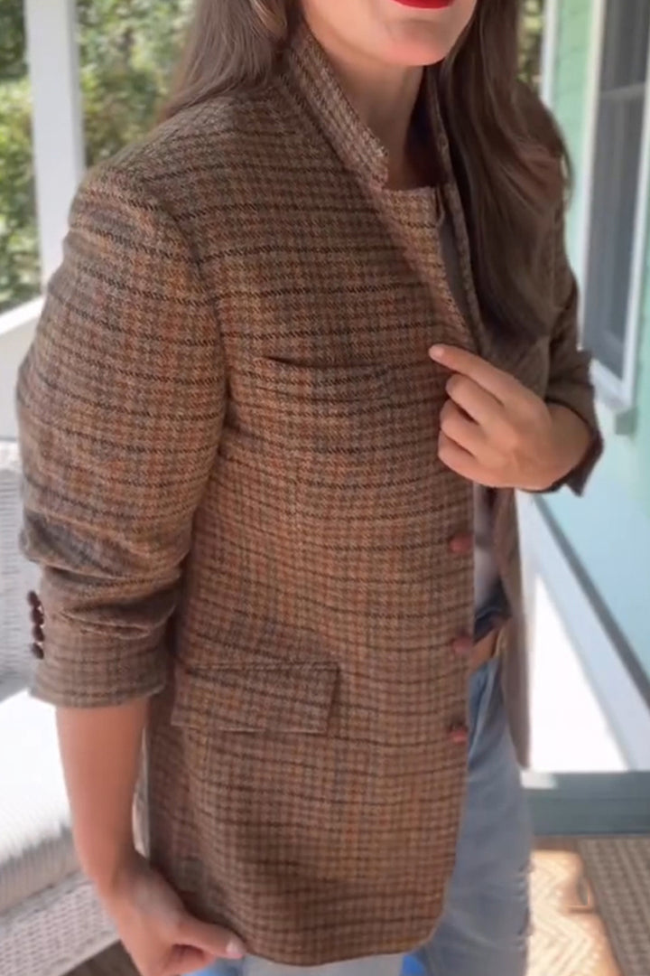 Women Lapel Plaid Temperament Casual Jacket