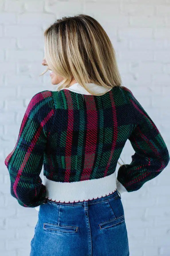 Velvet Bow Plaid Sweater