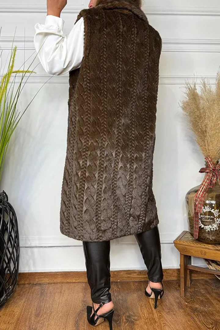 Women Laple Collar Casual Plush Long Vest