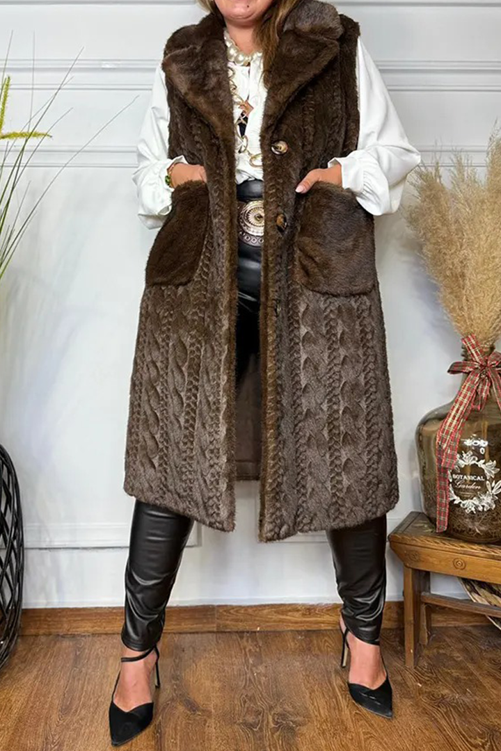 Women Laple Collar Casual Plush Long Vest