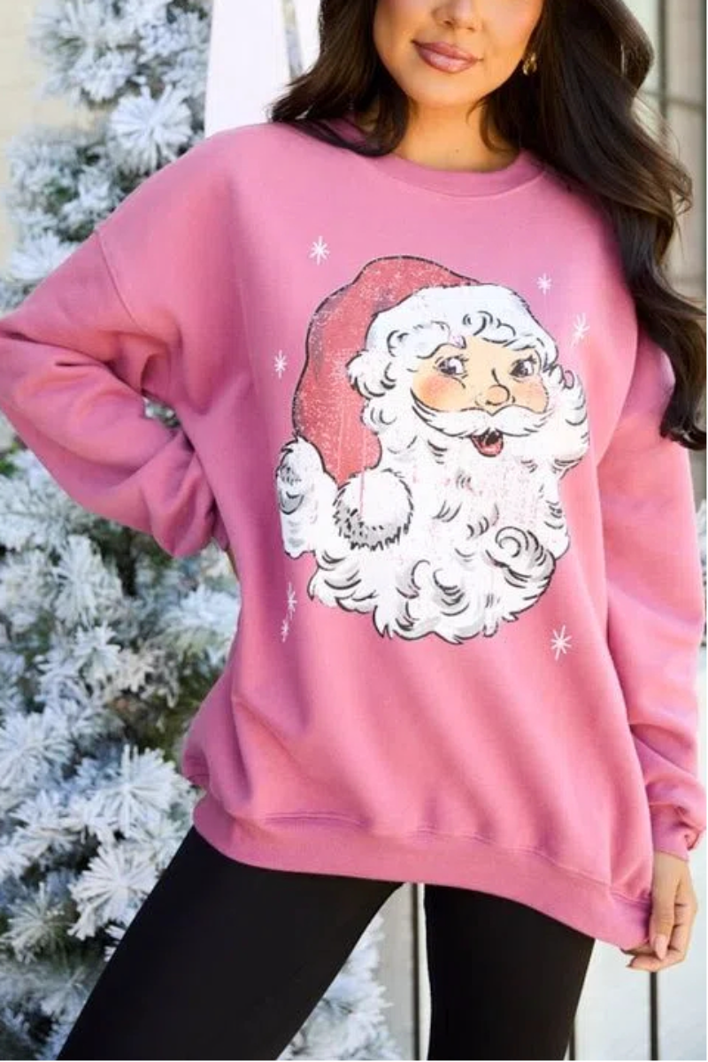 Women Crew Neck Santa Print Casual Top