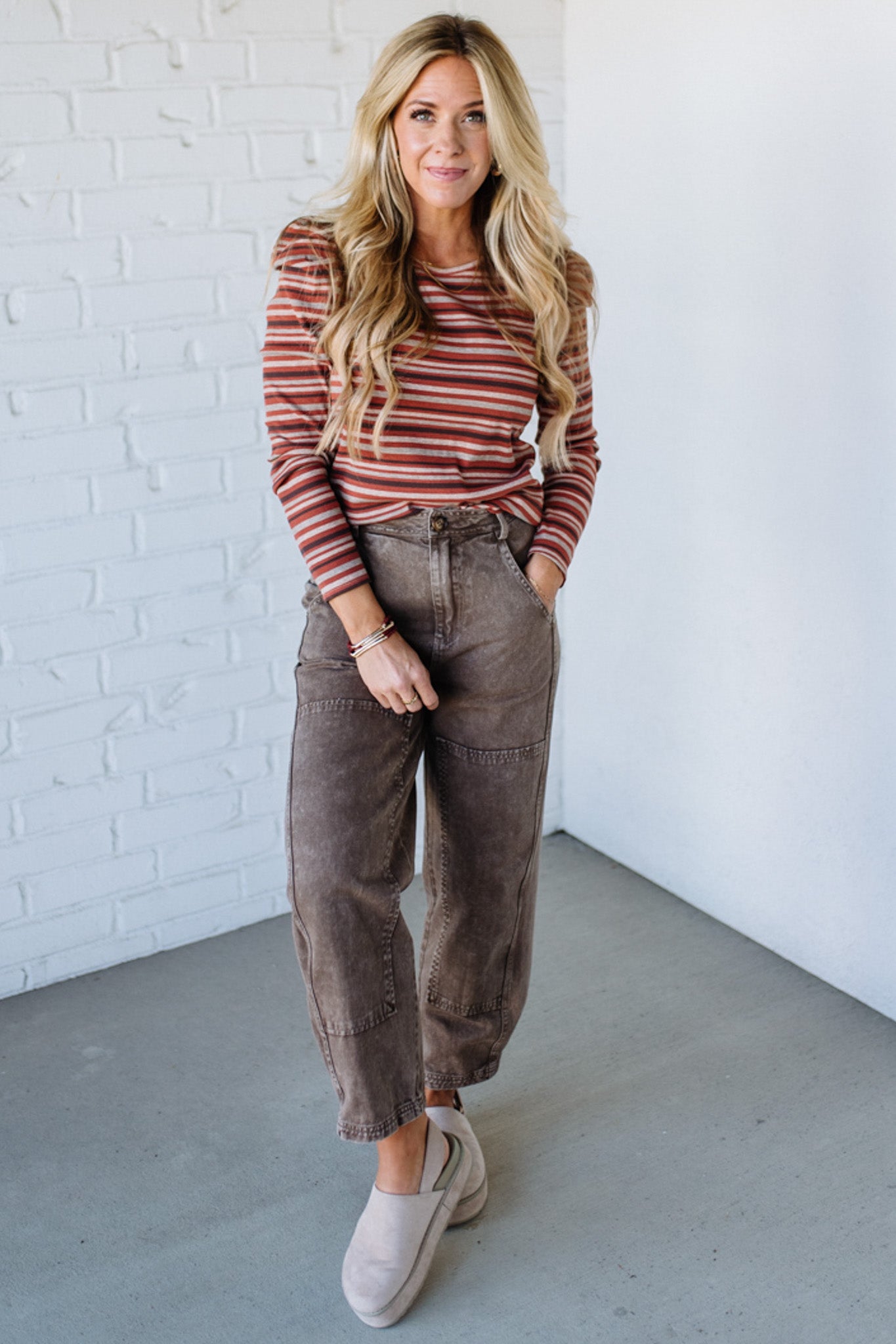 Maizy Multi Striped Baby Rib Top | Rust