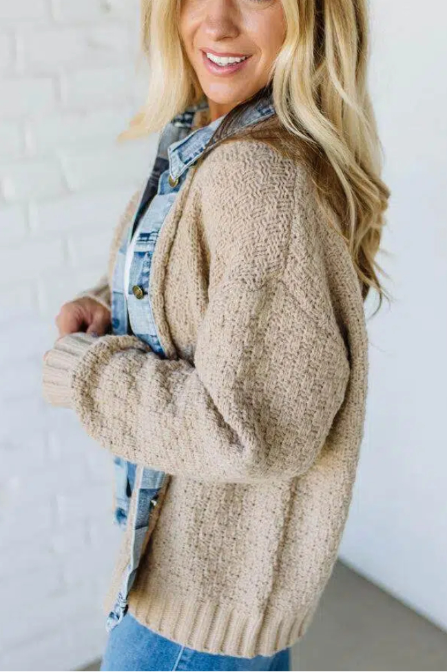 Checked Denim Accent Cardigan