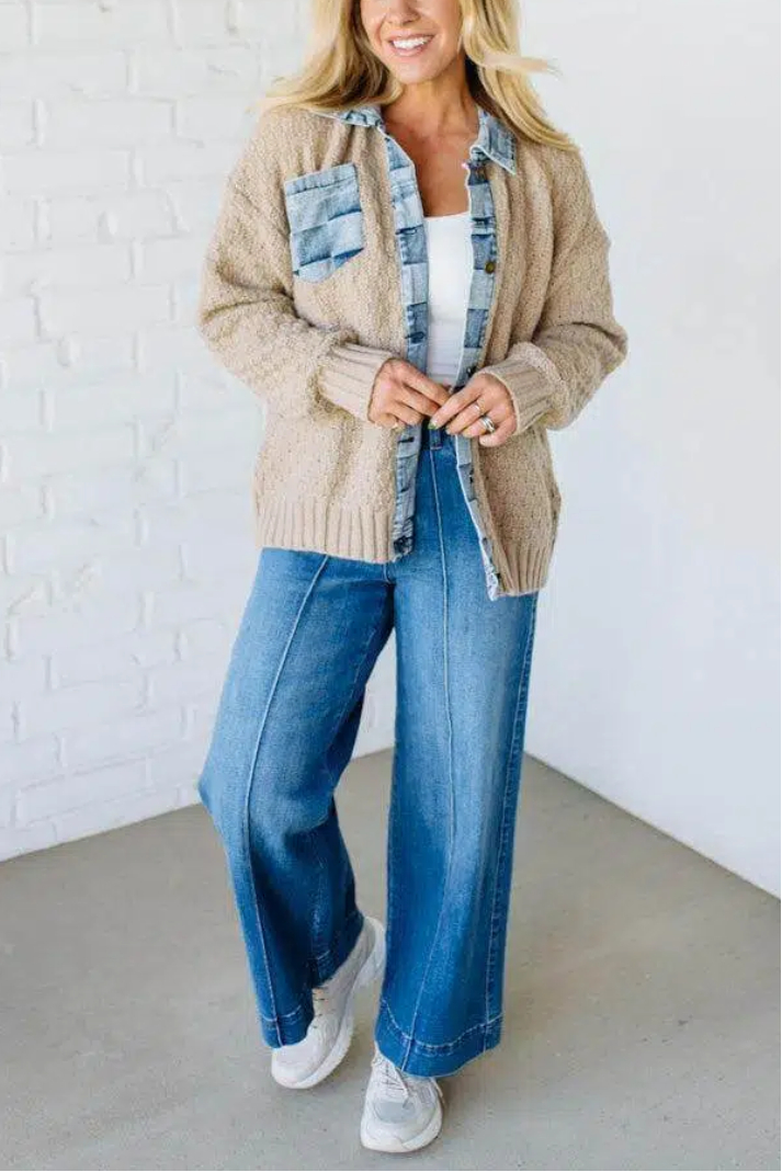 Checked Denim Accent Cardigan