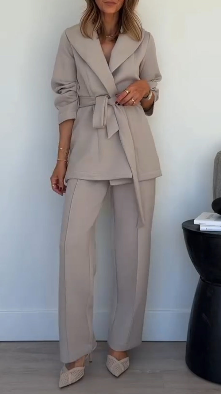 Women Collar Tied Jacket+ Pants Temperament Commuting Suit
