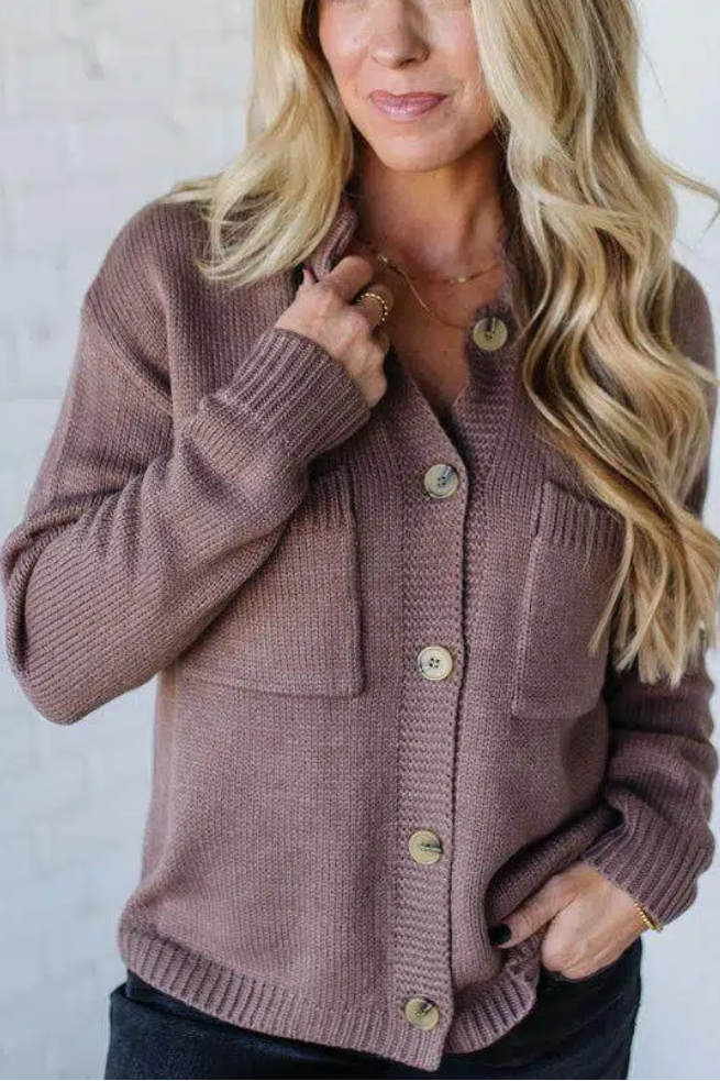 Eva Button Front Notched Sweater