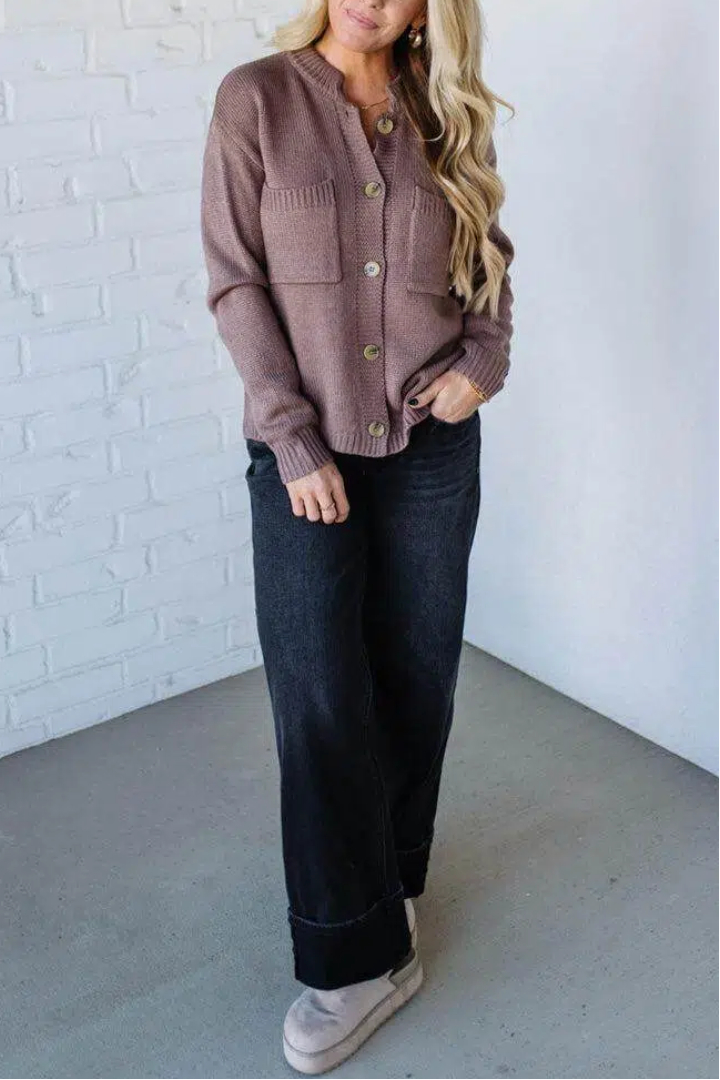 Eva Button Front Notched Sweater