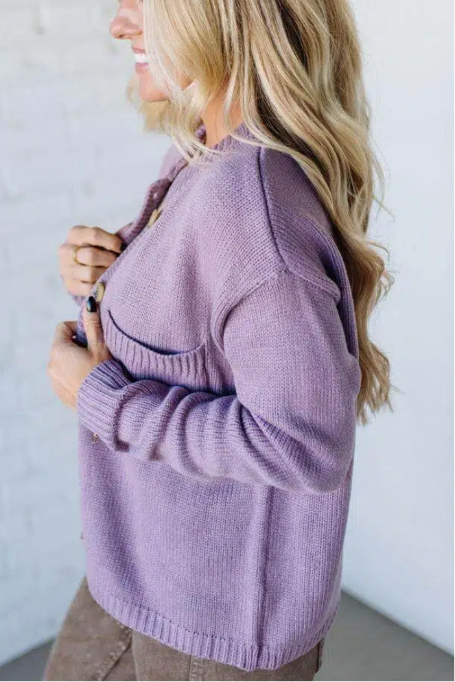 Eva Button Front Notched Sweater