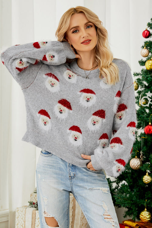 Women Round Neck Christmas Element Printed Casual Sweater