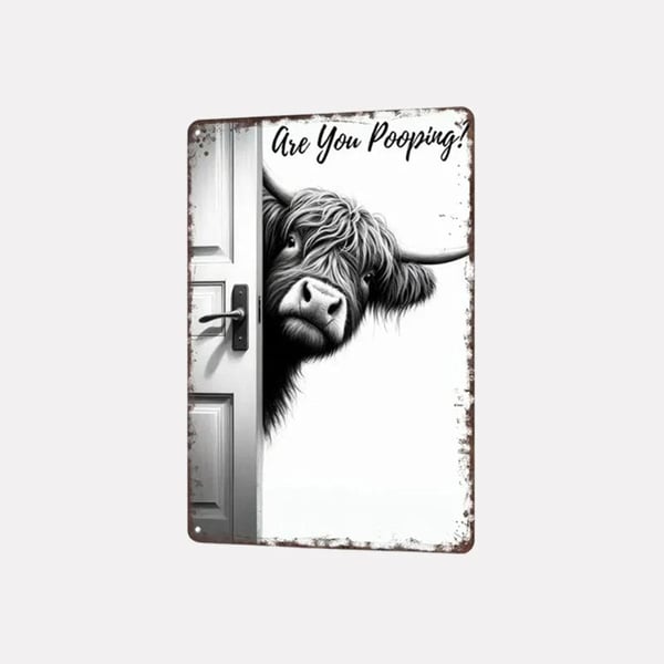 🐄 The Cheeky Visitor: Vintage Highland Cow Sign