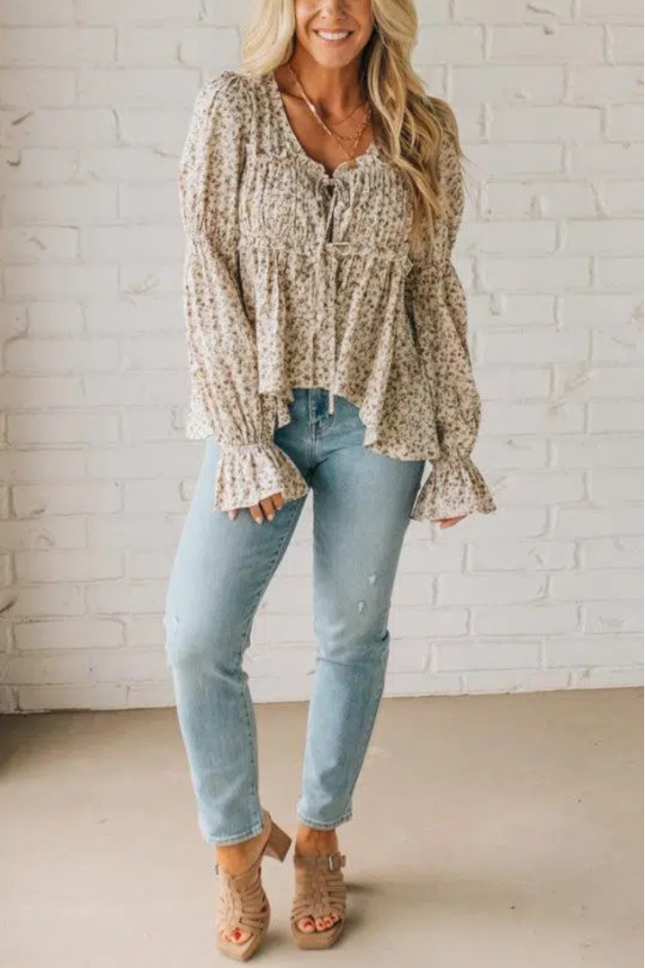 High Low Floral Tie Front Peplum