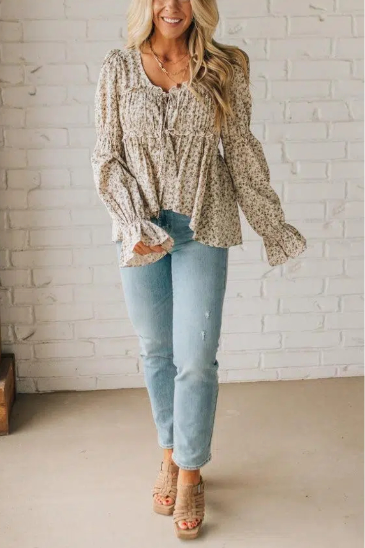 High Low Floral Tie Front Peplum