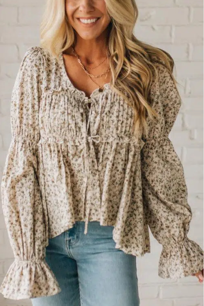 High Low Floral Tie Front Peplum