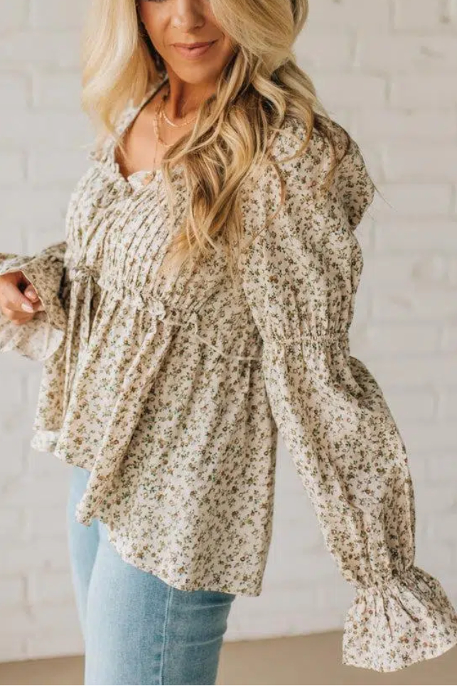 High Low Floral Tie Front Peplum