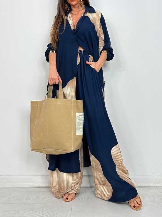 Printed Midi Top And Wide-Leg Pants Two-Piece Set