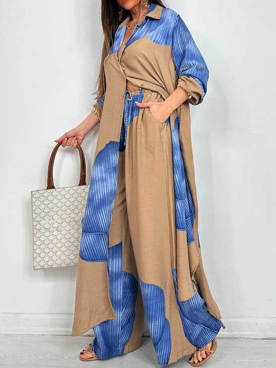 Printed Midi Top And Wide-Leg Pants Two-Piece Set