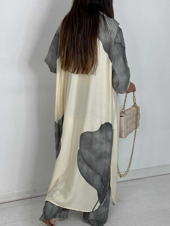 Printed Midi Top And Wide-Leg Pants Two-Piece Set