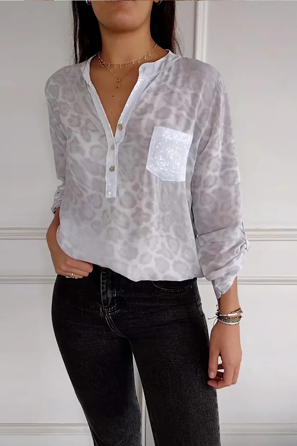 Leopard print sequin top Women Long Sleeve Shirt