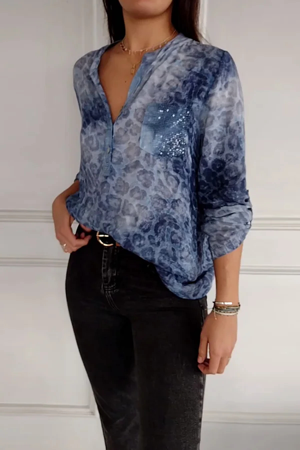 Leopard print sequin top Women Long Sleeve Shirt