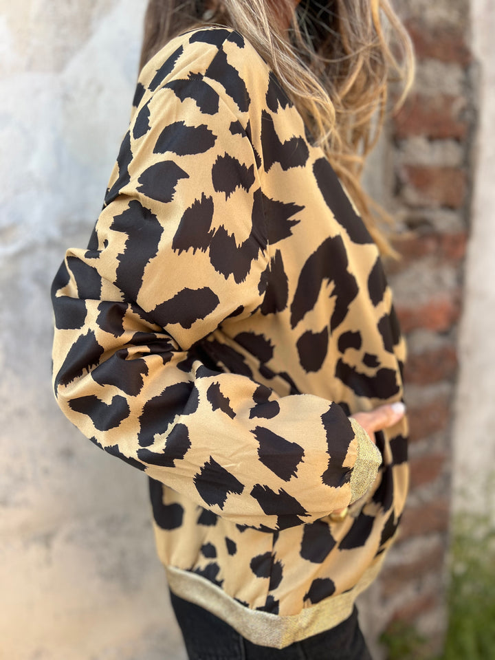 Women's Casual Print Zip Up Long Sleeve Bomber Jacket