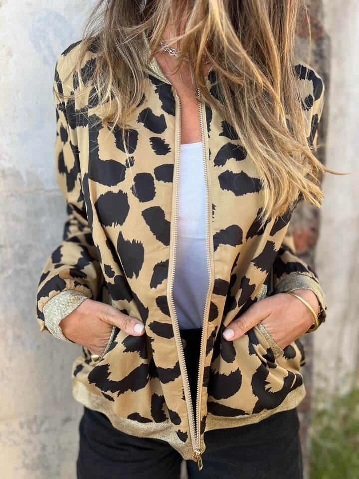 Women's Casual Print Zip Up Long Sleeve Bomber Jacket