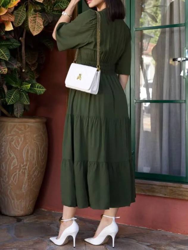 V-Neck Ruffled Hem Boho Chic Tiered Midi Dress