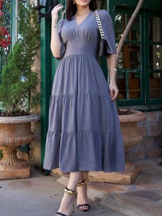 V-Neck Ruffled Hem Boho Chic Tiered Midi Dress